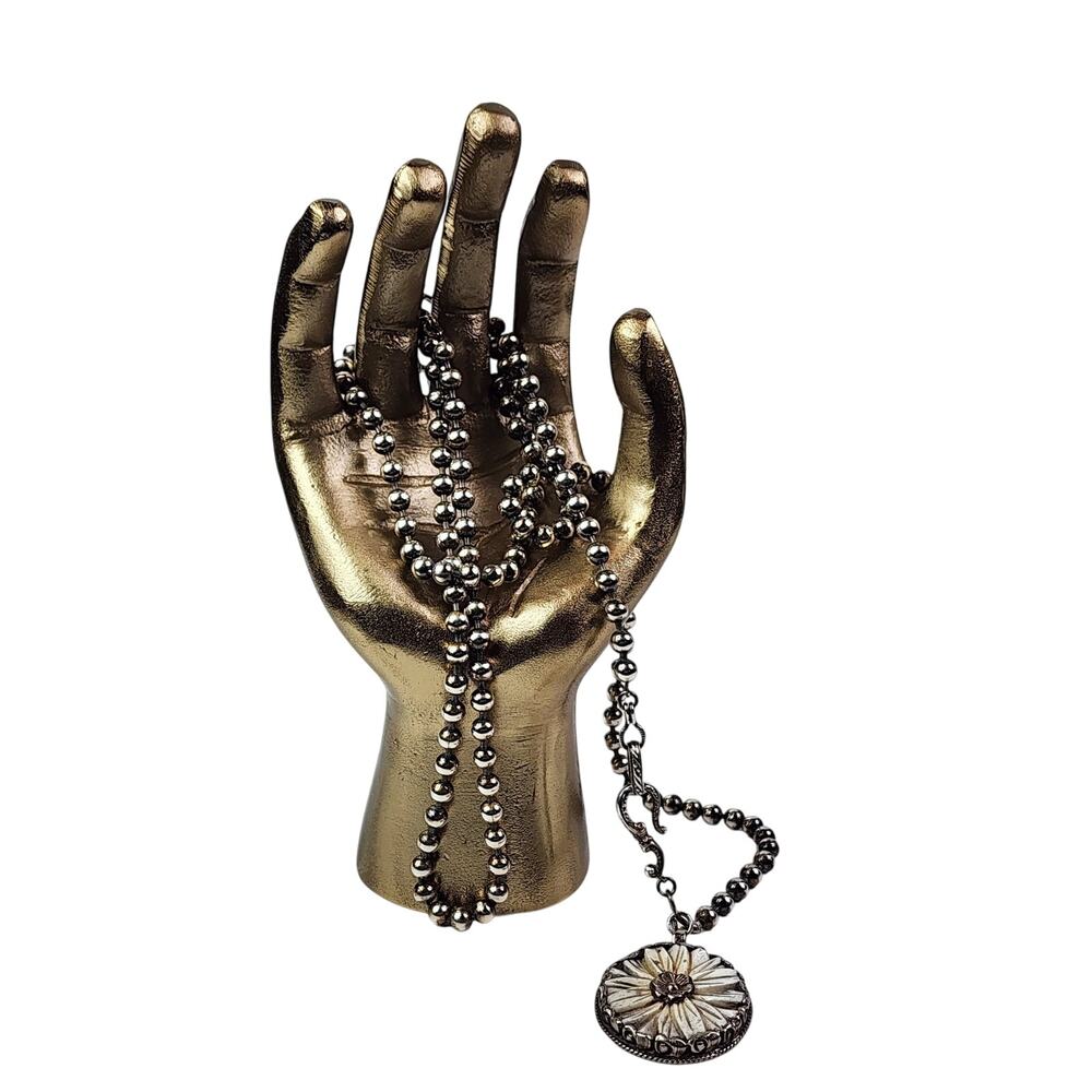 Artisan Created 3-in-1 Silver VTG Ball Chain Necklace with a Bone Floral Pendant